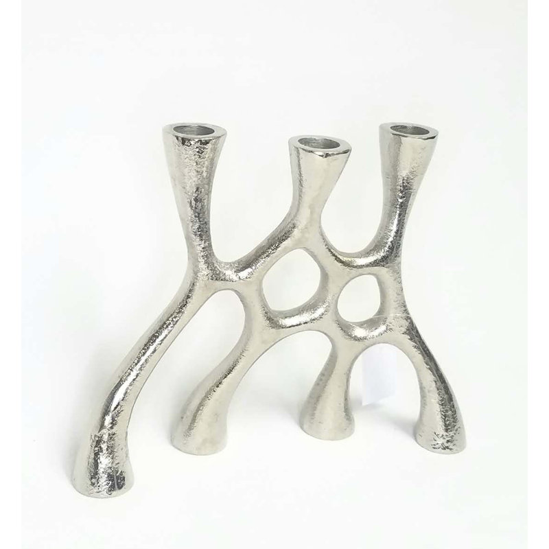 Metal Tabletop Candlestick with Candle Included, 11"H x 6"W x 1"D