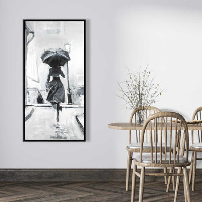 Woman Running in the Rain - Monochrome Canvas Art for Home