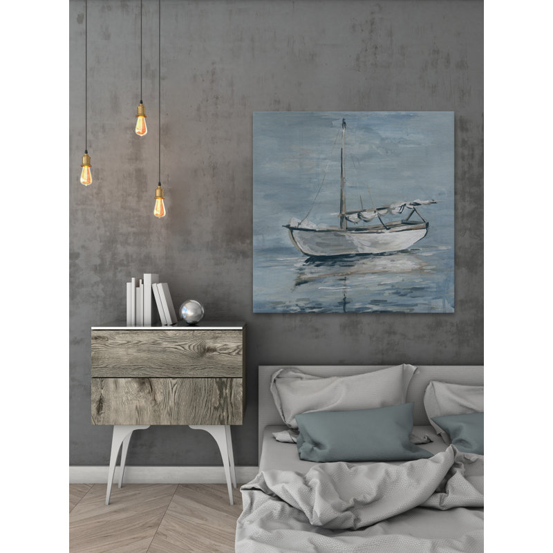 Small White Boat by Parvez Taj - Wrapped Canvas Painting, 30 cm H x 30 cm W