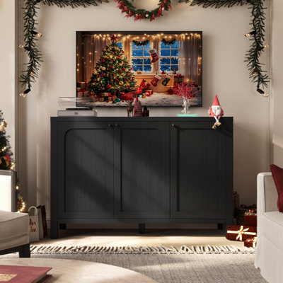 47" Black Sideboard Buffet Cabinet With Storage Modern Credenza With Doors Heavy Duty Wood Tv Media Console Table Accent Cabinet For Living Room Hallw by Latitude Run