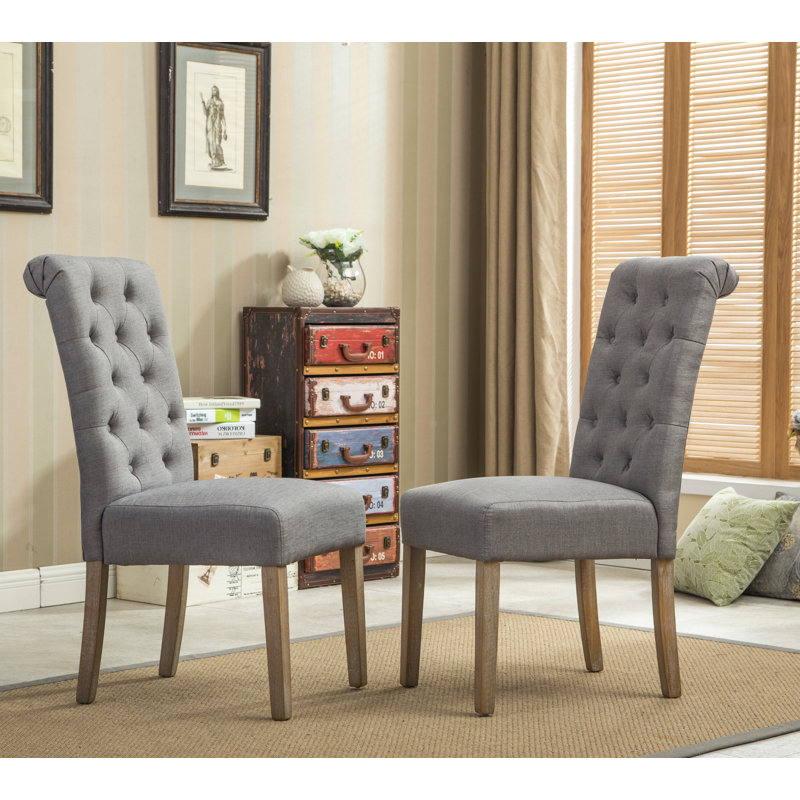 Chaise Parson rembourrée et capitonnée Charlotte, Gris foncé
