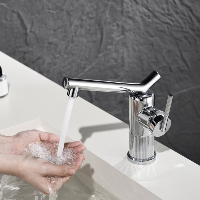 Single Hole Swivel Spout Bathroom Faucet with Supply Line, Polished Chrome