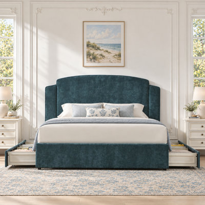 Arusha Scalloped Upholstered Platform Storage Bed With 4 Drawers