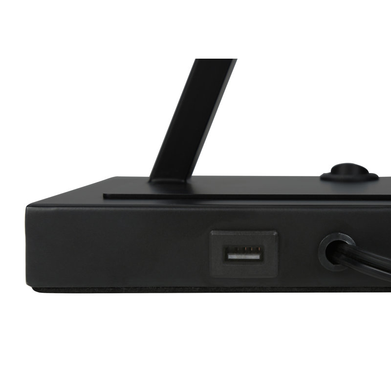 Lighting, H 25 po, lampe de table, port USB inclus, métal noir, abat-jour beige, transitionnel