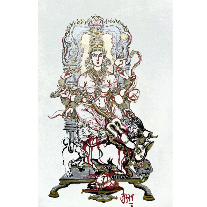 Déesse Bhawani | Croquis à l'encre | Anuj Shastrakar | Décoration murale