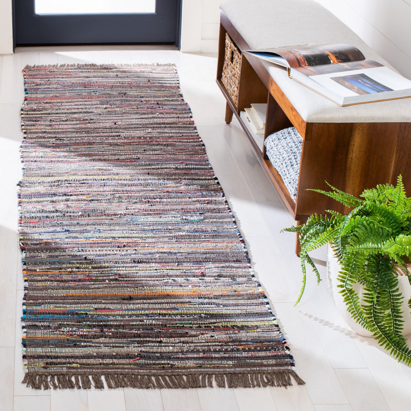 Tapis abstrait en coton tissé à la main Bussard, Tapis de couloir 2 pi 3 po x 7 pi
