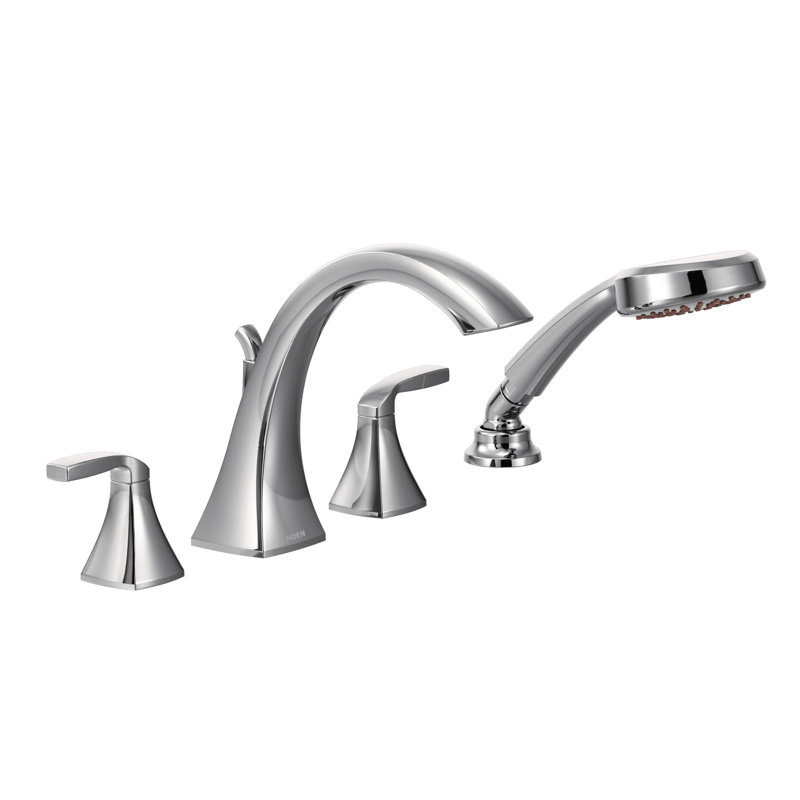 Garniture de robinet de baignoire romaine à deux poignées avec douchette Voss, Chrome