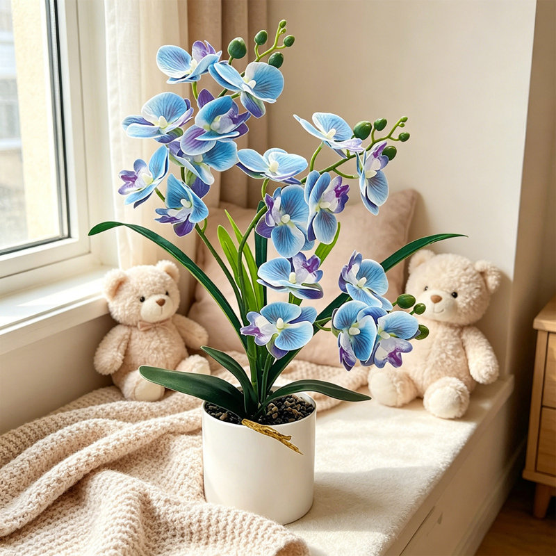  Fleurs artificielles artificielles artificielles en soie, Blue