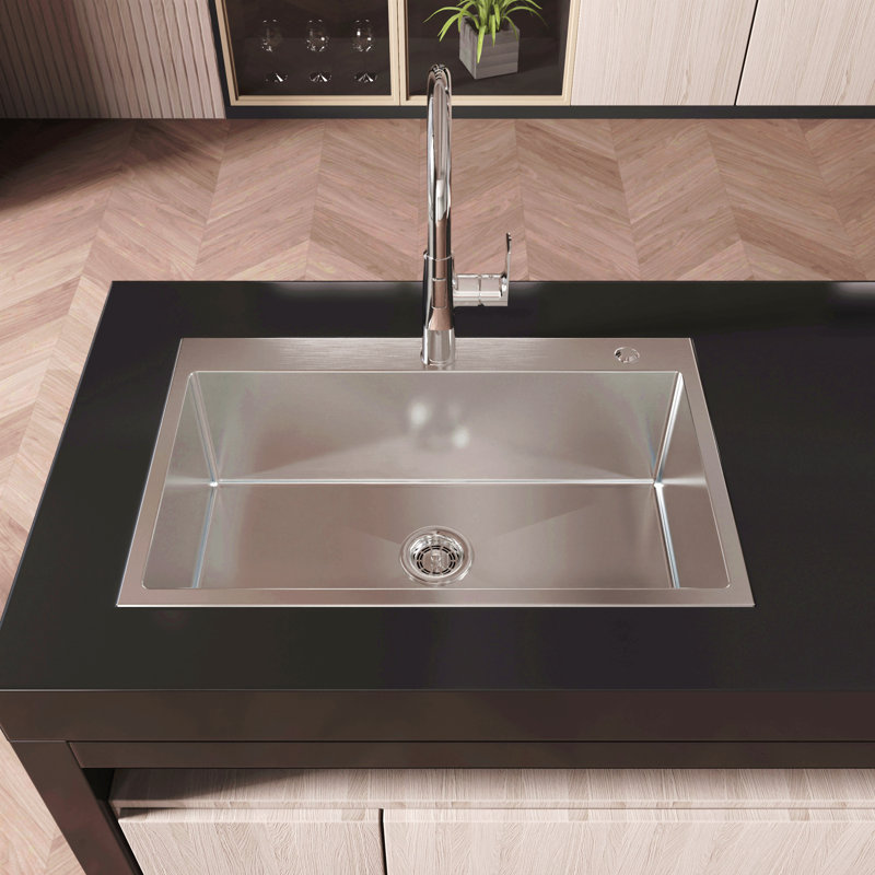 Stainless Steel Kitchen Sink, Single Bowl, Overmount Handmade Sink In Brushed Nickel, With Us Standard Drain And Hook