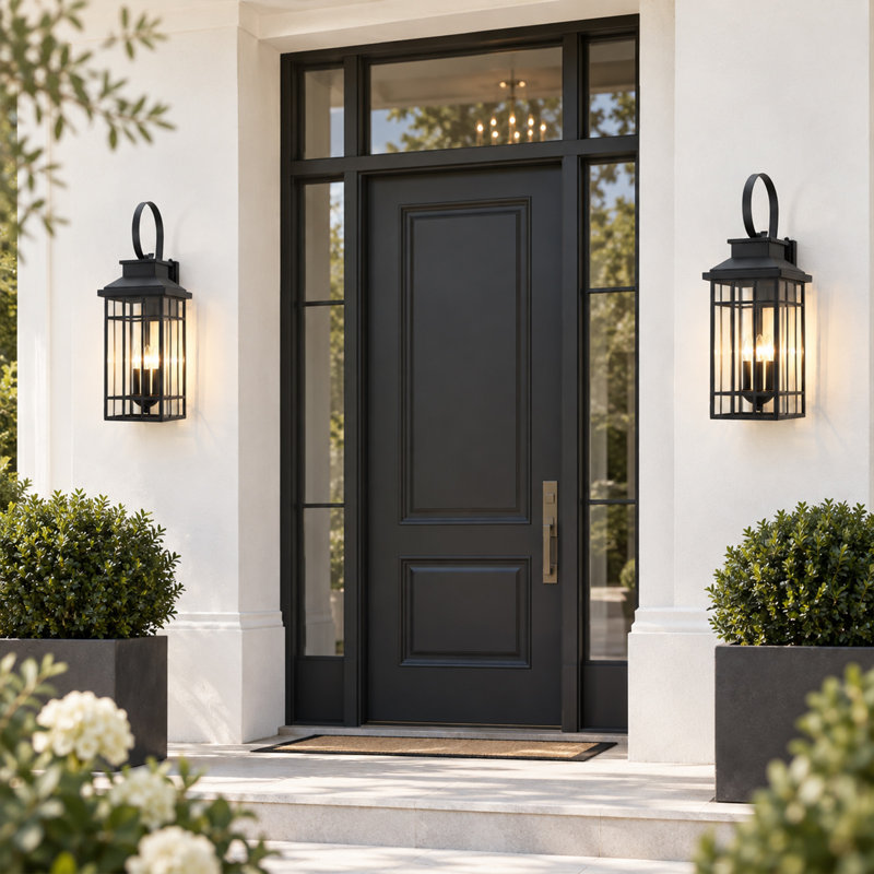 Applique murale extérieure noire Dusk to Dawn, 22" H x 7.5" W x 8.4" D, 2 Light sockets