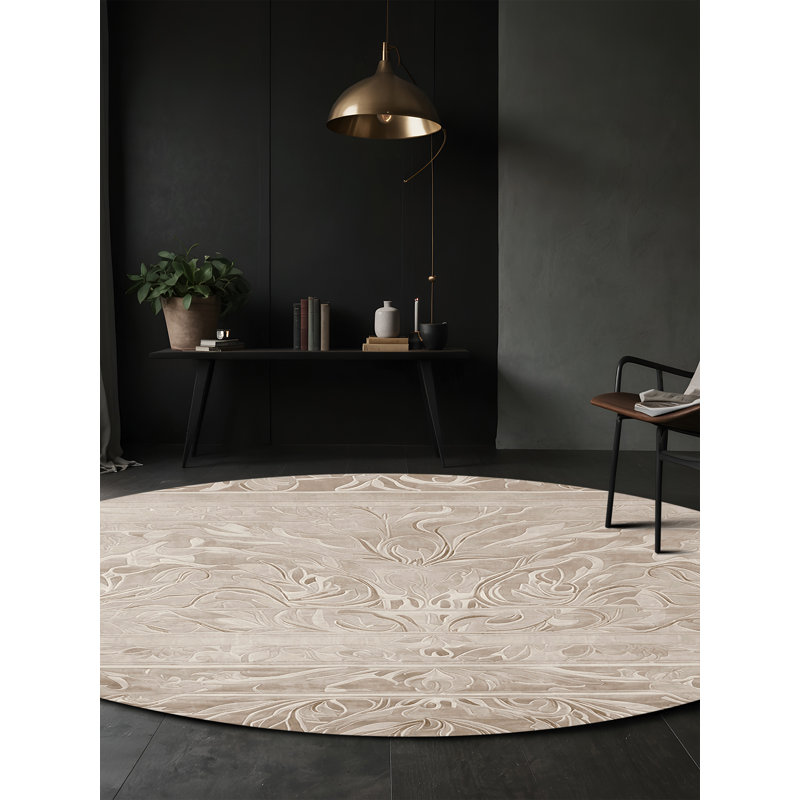 Tapis beige lavable à la machine, Rond 5 pi