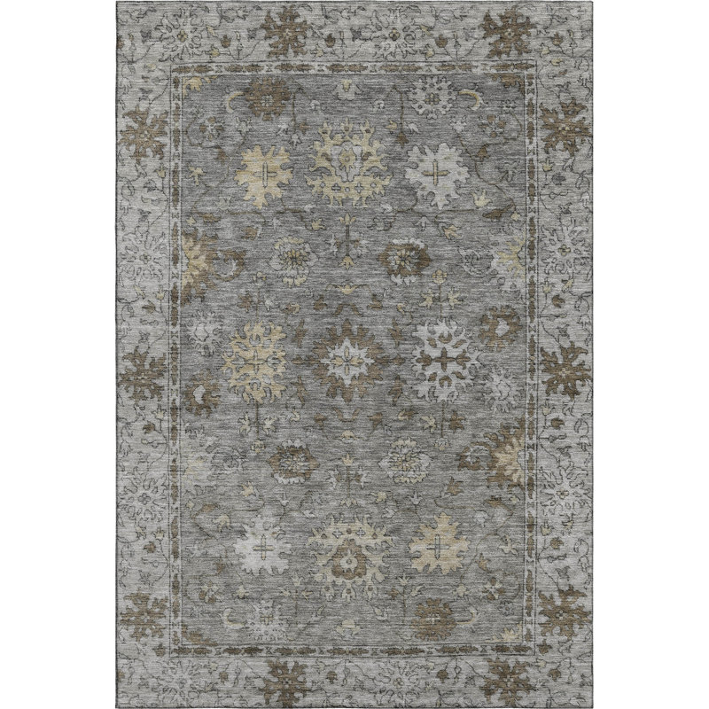 Premium Machine Washable Mayfield AMF2051 Global Rug, 3' x 5', Pewter