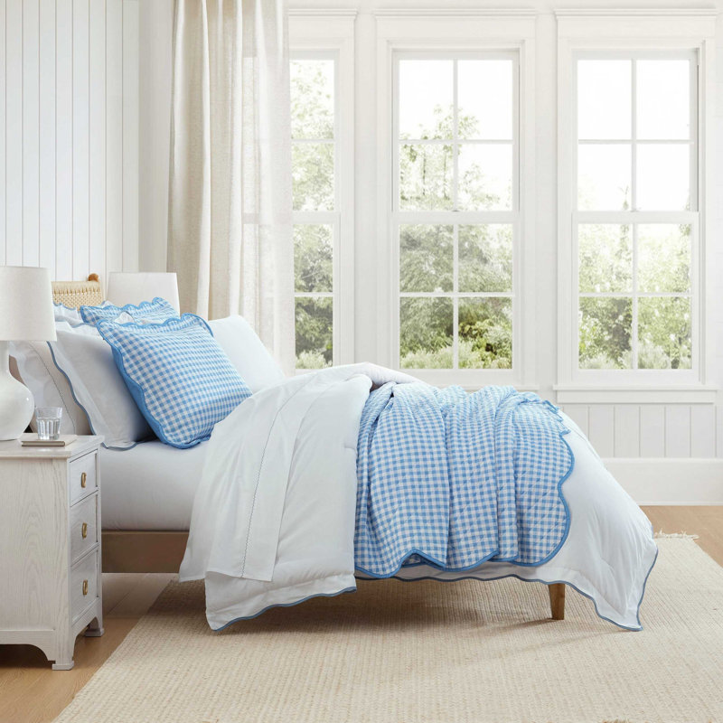 Ensemble de courtepointe réversible bleu Martha Martha Olivia, Bleu, Courtepointe pour lit simple + 1 taie décorative 