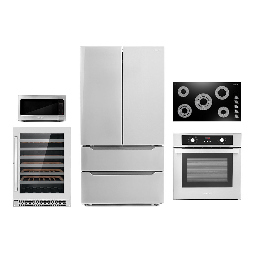 5 Piece Kitchen Package with French Door Refrigerator & 36 Electric Cooktop & Wall Oven Cosmo COS-5PKG-098