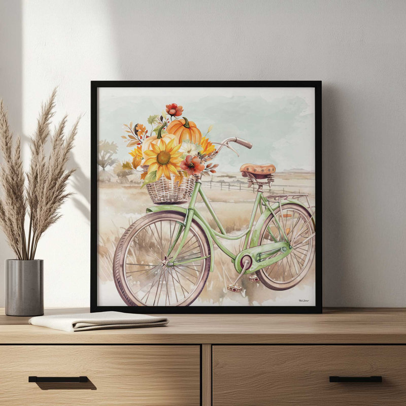 «Fall Floral Bicycle IV» par Nicole DeCamp, reproduction d'art, L 36 x H 36, Brun, Impression encadrée