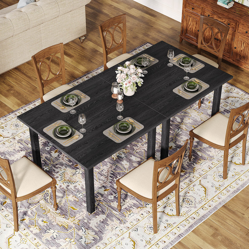 Square Wood Dining Table for 4, Black