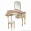 Coiffeuse de maquillage rétro avec miroir à cadre floral courbé, 5 tiroirs et tabouret en cuir pour un décor de chambre à coucher élégant