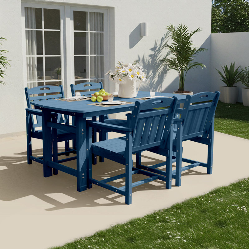  Table de salle à manger rectangulaire en PEHD pour l'extérieur avec trou pour parasol, Marine