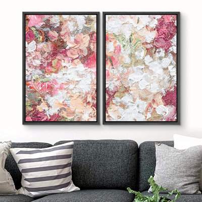 «Colorful Brushstrokes Signature», impression sur toile encadrée, ensemble de fleurs roses pastel éclatantes, formes abstraites, illustrations, minimalisme, décoration, zen coloré pour le salon, la chambre à coucher, le bureau