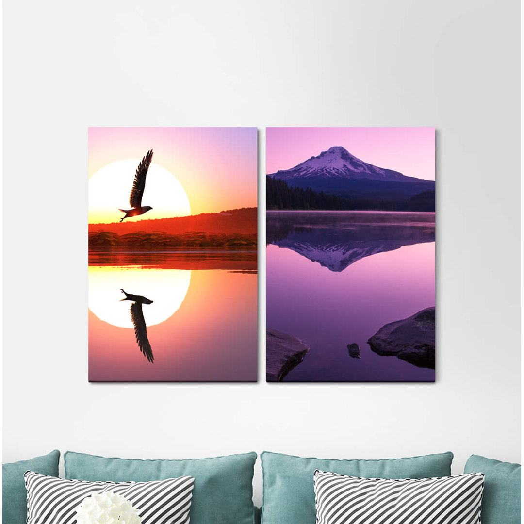 2-tlg. Leinwandbilder-Set - Grafikdruck „Abstract Minimal Horizon Beach Relaxing”