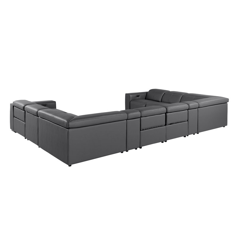 Top Grain Italian Leather 10-Piece U-Shaped Modular Power Reclining Sectional With 4 Power Recliners & Power Headrests