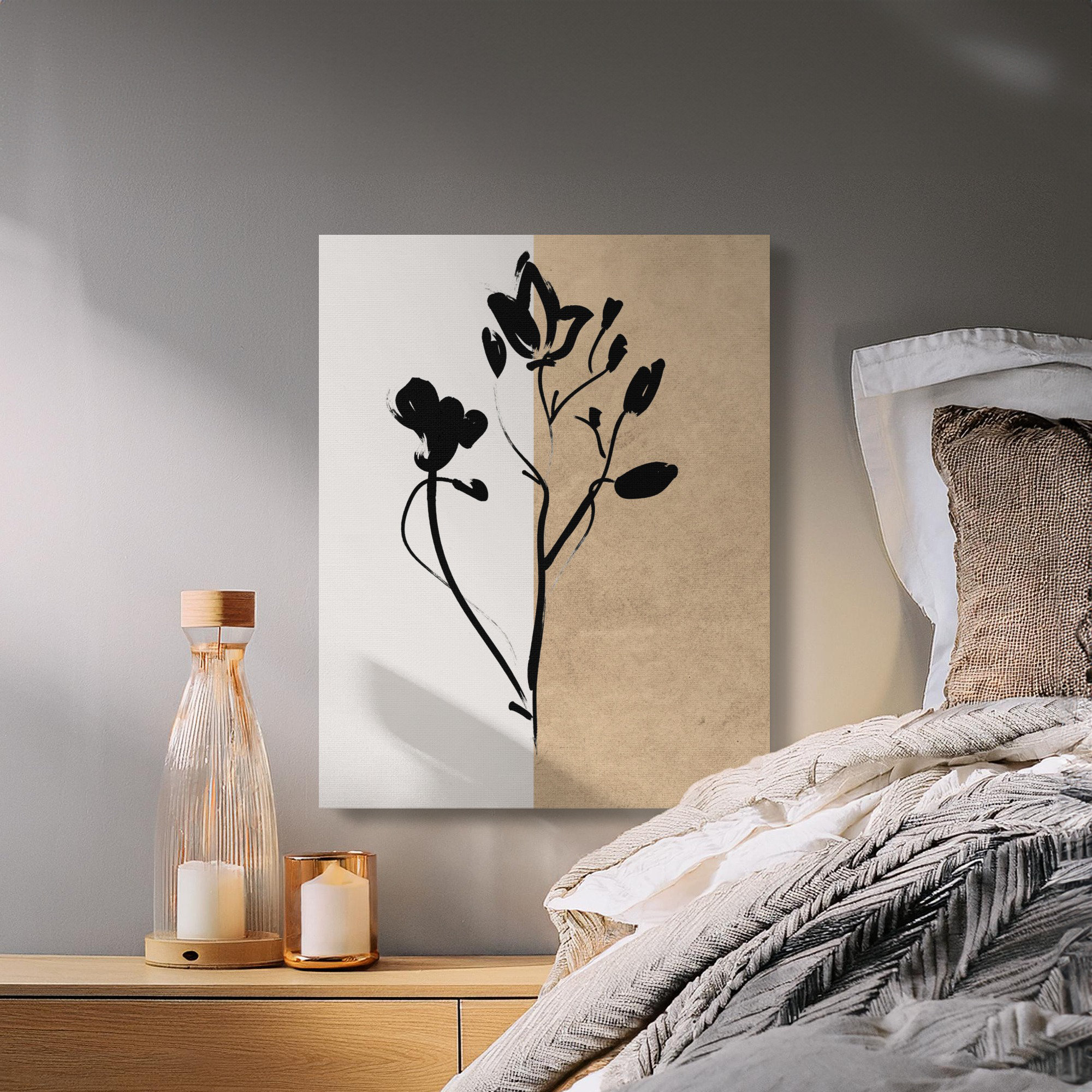 Lark Manor Abstract Floral Canvas Wall Art, Black Ink Painting, Modern ...