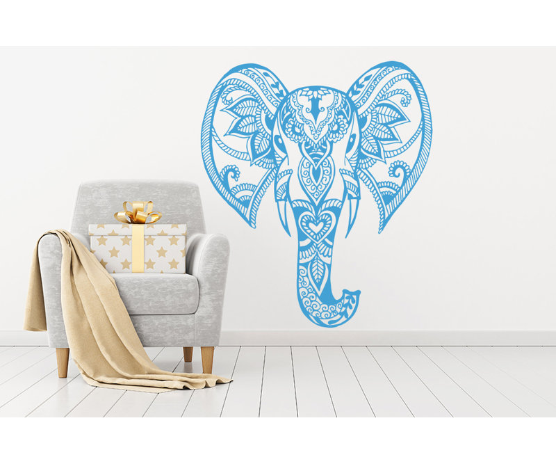 Décalcomanie murale éléphant mehndi Yatton, Bleu givré