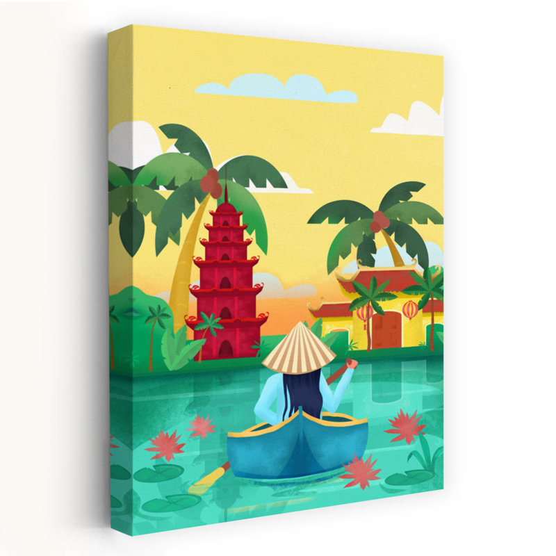 Art contemporain, paisible, serein, paisible, palmier, lotus, forêt, art, H 36 po x l 24 po