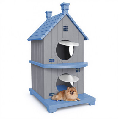 Maison pour chat à deux étages en résine 38,88 "avec porte de secours