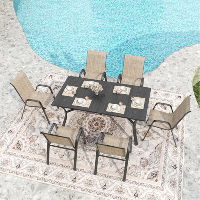 Ensemble de 6 chaises de salle à manger d'extérieur, siège large et ergonomique, capacité de 350 lb par chaise, structure en métal Teslin imperméable et résistante à la rouille, idéale pour la terrasse, le jardin, la salle de banquet et l'utilisation commerciale