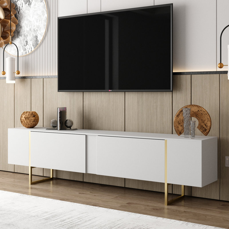 Tv Stand 71” With Gold Legs, White