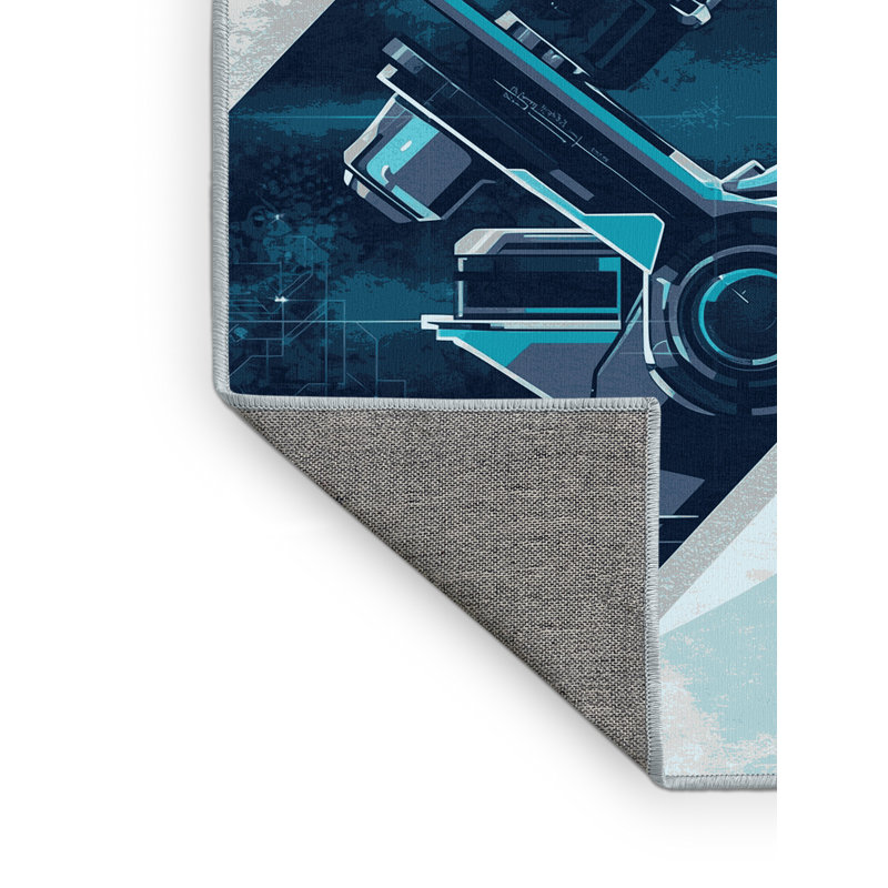 Tapis bleu lavable à la machine Patrizius, 5 x 8