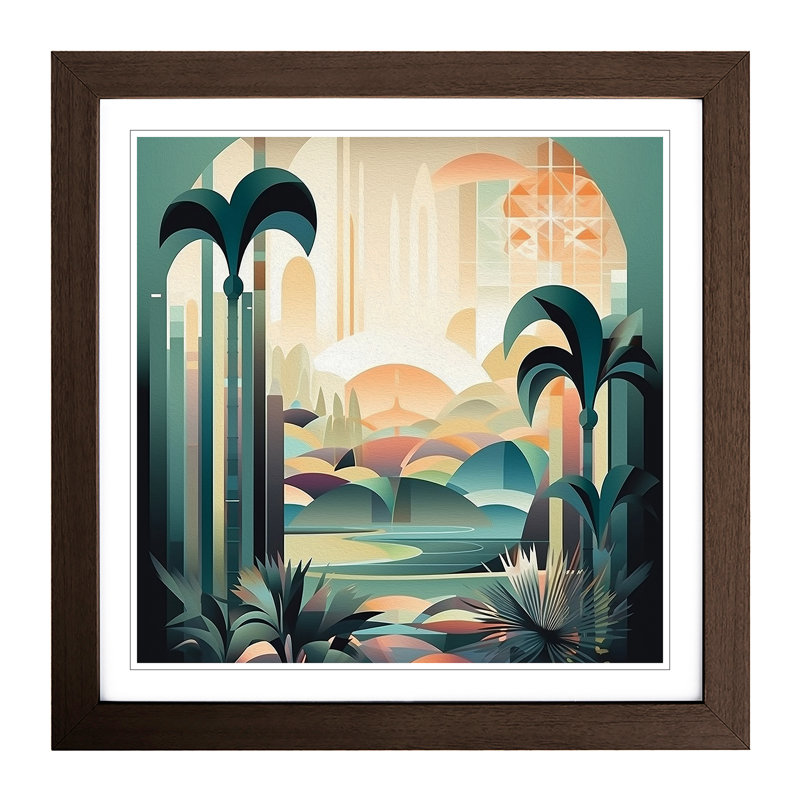 Landscape Art Deco No.3 - Single Picture Frame Print on Wood, Walnut