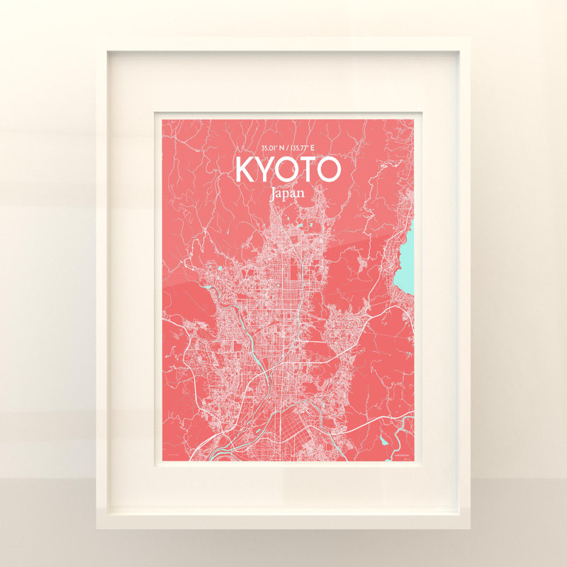 Kyoto City Map in Maritime 1 Piece Wall Art, 20cm H x 16cm W x 0.05cm D