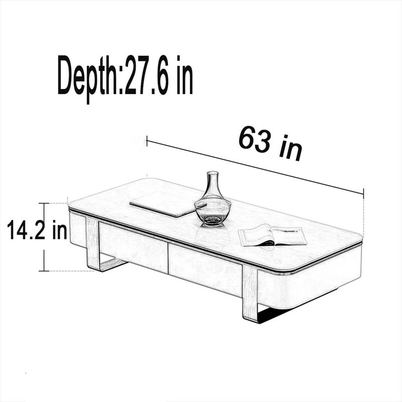 Modern Italian Rectangular Coffee Table, 14.2" H x 63" L x 27.6" W, Black/White