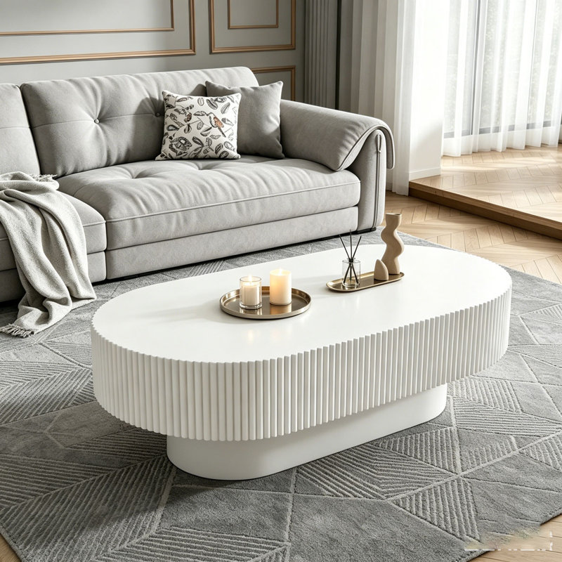 Table basse ovale élégante de 43,3 po, White