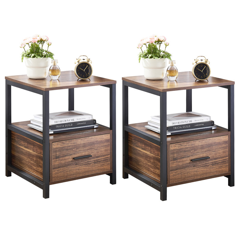 Kempst 15.7'' W Metal Nightstand, Brown