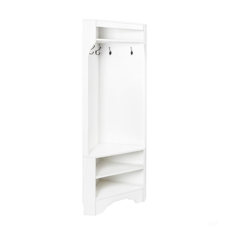 Minimalist Corner Hall Tree With Shoe Bench And Coat Rack, Versatile Entryway Storage Solution, Space-Saving Design, White