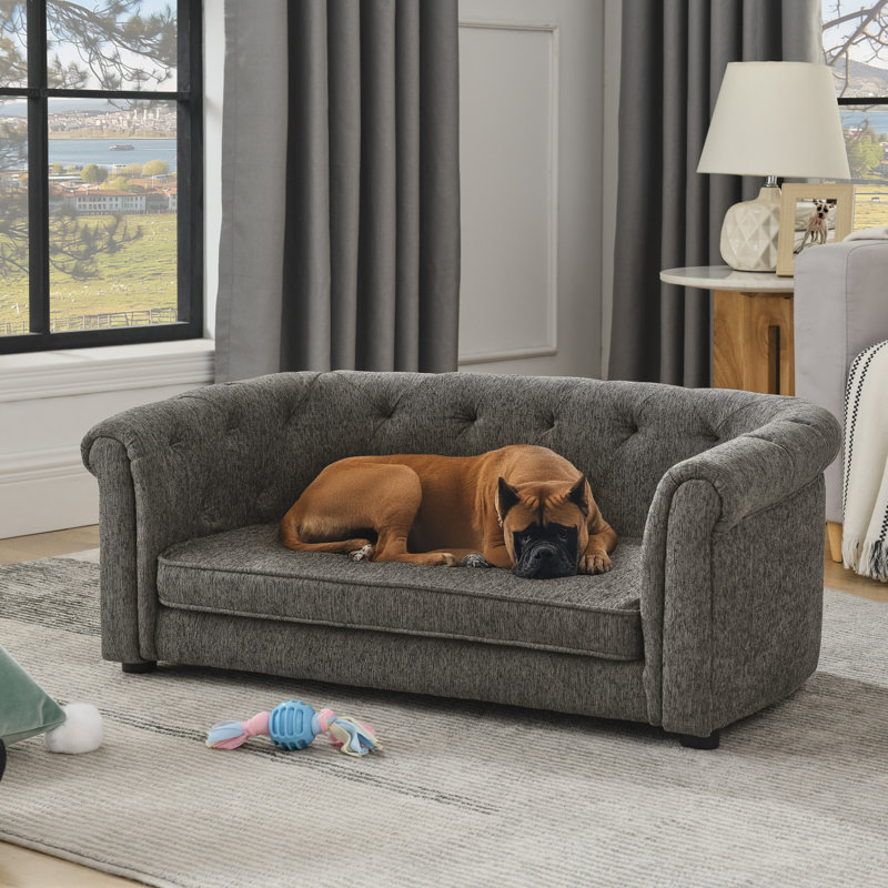 Pet Sofa With Linen Fabric For Dogs, Gris foncé