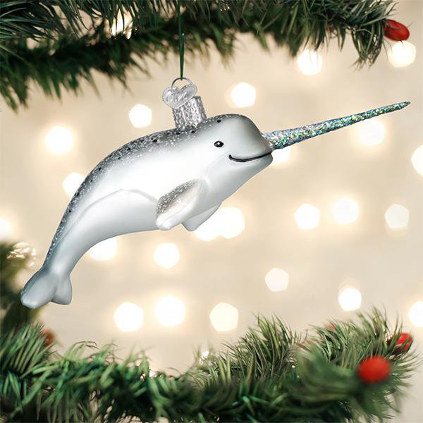Old World Christmas Blown Glass Ornament for Christmas Tree, Narwhal