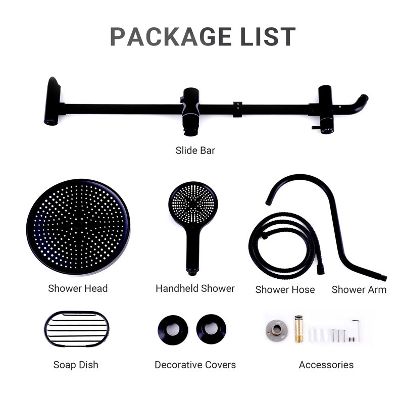 Shower Faucet with 2-Function 10 Inch Rainfall,Massage,Full Spray Shower Head, Matte Black