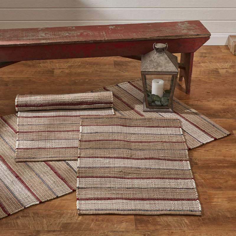 Tapis rayé en coton tissé à la main Bevans - rouge / brun / beige, Tapis de couloir 2 pi x 6 pi
