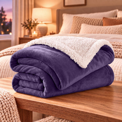 Reversible Sherpa Fleece Blanket With Soft Microplush Flannel, All-Season Throw For Bed & Sofa