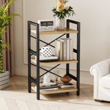 Industrial Bookcase, Metal Small Bookcase, Rustic Etagere Book Shelf Storage Organizer for Living Room
