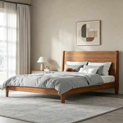 Wooden Bed Frame, Platform Bed Frame With Tall Fluted Headboard And Slat Support, Low Profile Platform Bed, Modern Platform Bed Frame, No Box Spring Required,  Bed With Underbed Storage For Bedroom