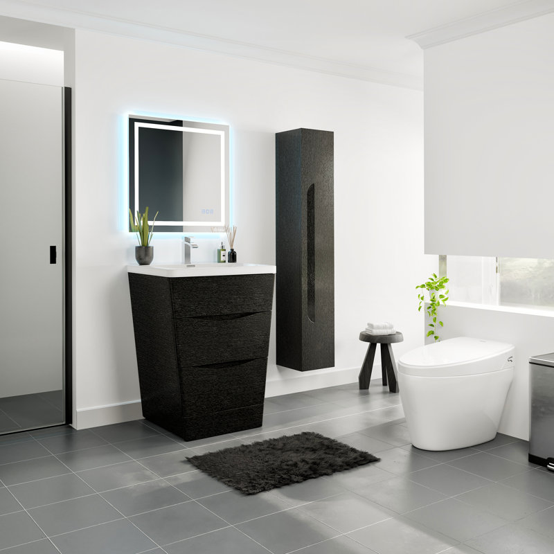 Caddric 25 po Meuble-lavabo simple avec comptoir en acrylique et lavabo intégré, Châtaigne