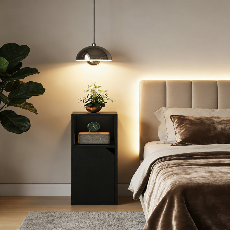 24cm W Manufactured Wood Bedside Table, Black