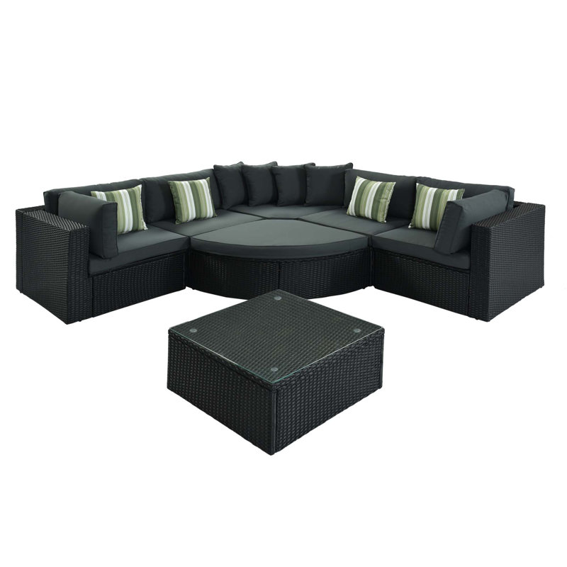 Ensemble de canapé d'extérieur en osier 7 pièces avec coussins, Gris
