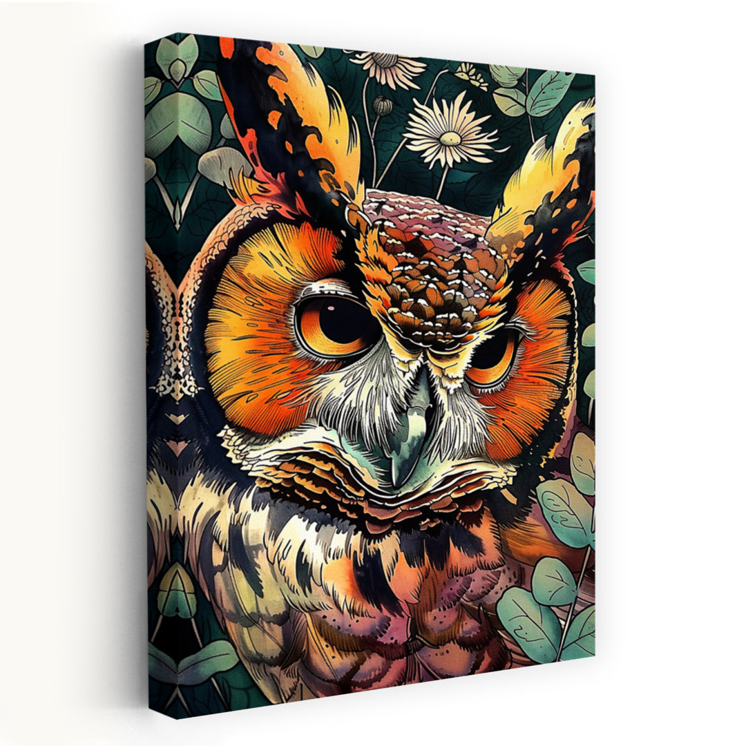 Forest Owl Portrait Abstract Contemporary Bird Owl Forest Landscape Wall Art Print