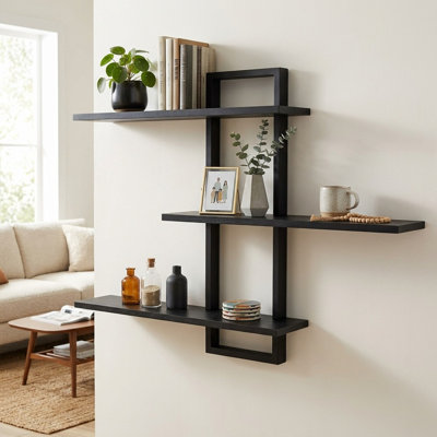 Adjustable 3-Tier Floating Wood Wall Shelves for Modern Home Decor
